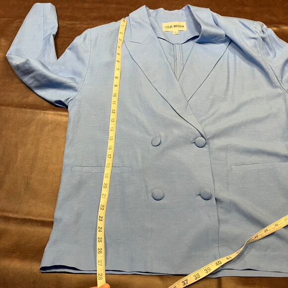 Steve Madden Women's Baldwin Blazer L Blue Rayon Linen Spring 90's Boxy Relaxed - Picture 15 of 16
